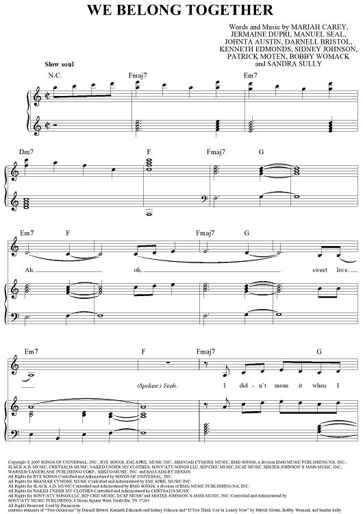 We Belong Together Sheet Music By Mariah Carey For Pianovocalchords