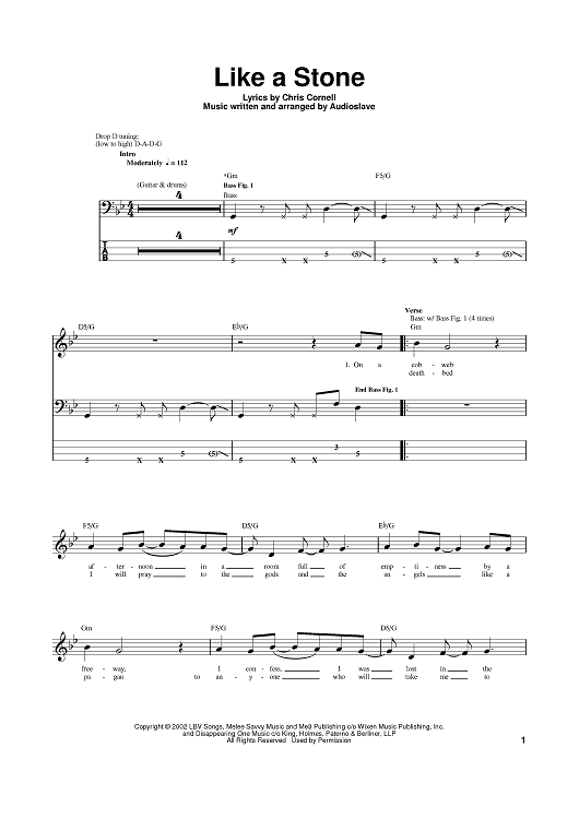 Like A Stone" Sheet Music by Audioslave for Bass Tab - Sheet Music Now