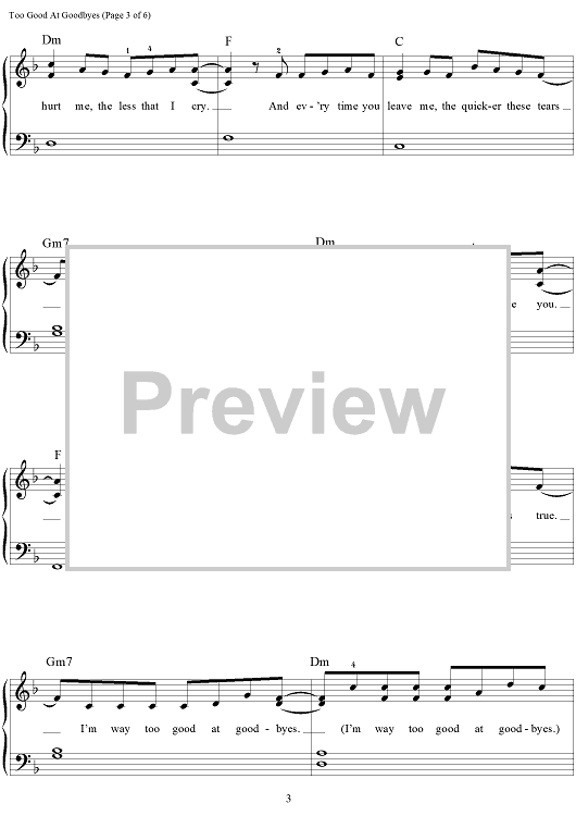 Too Good At Goodbyes Piano Sheet Too Good At Goodbyes" Sheet Music by Sam Smith for Easy Piano/Vocal