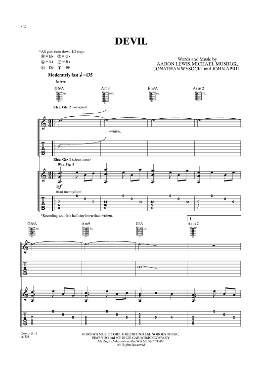 Devil Sheet Music By Staind For Guitar Tabvocal Sheet Music Now 8834