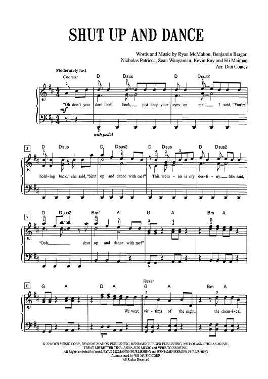 Shut Up And Dance Sheet Music By Walk The Moon For Easy Pianovocalchords Sheet Music Now 