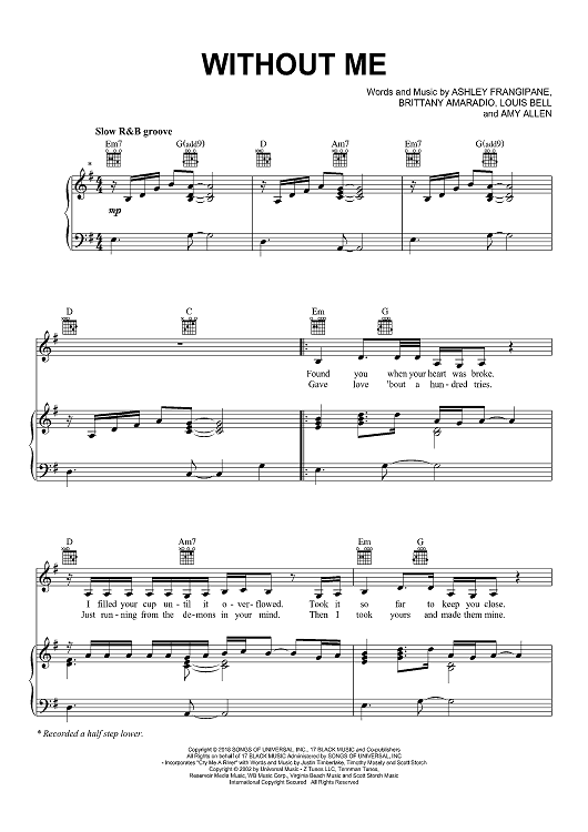 Buy &quot;Without Me&quot; Sheet Music by Halsey for Piano/Vocal/Chords