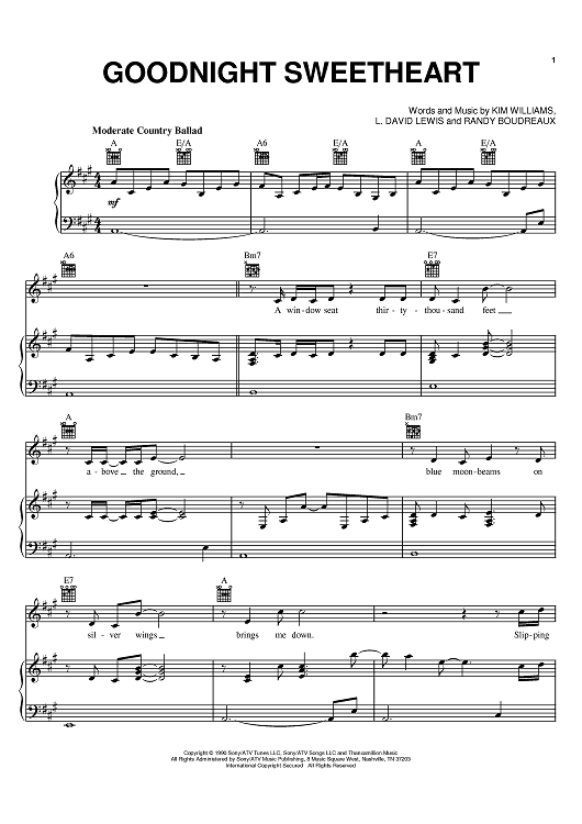 Goodnight Sweetheart Sheet Music By David Kersh For Pianovocalchords Sheet Music Now 
