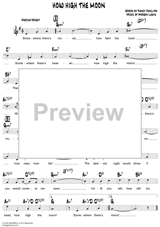 How High The Moon Sheet Music For Lead Sheet Sheet Music Now 