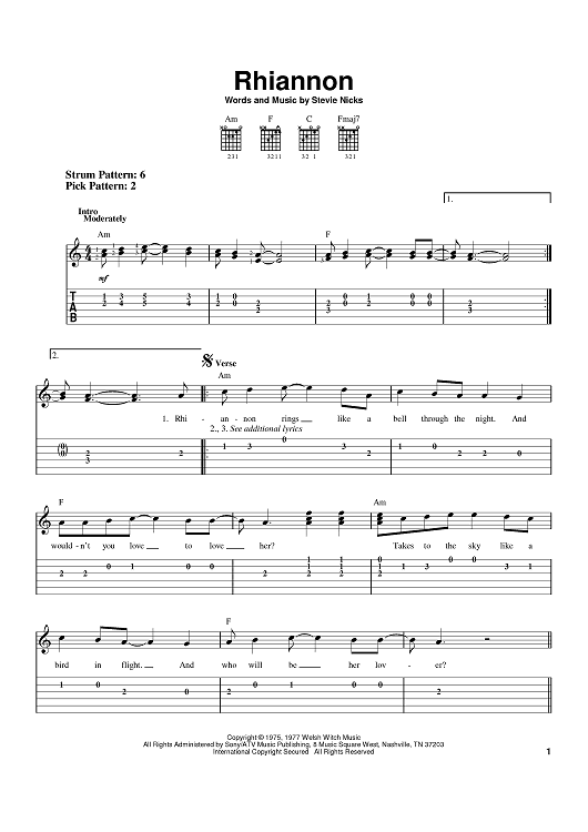 Rhiannon Sheet Music By Fleetwood Mac For Easy Guitar Tab Sheet Music Now 2994