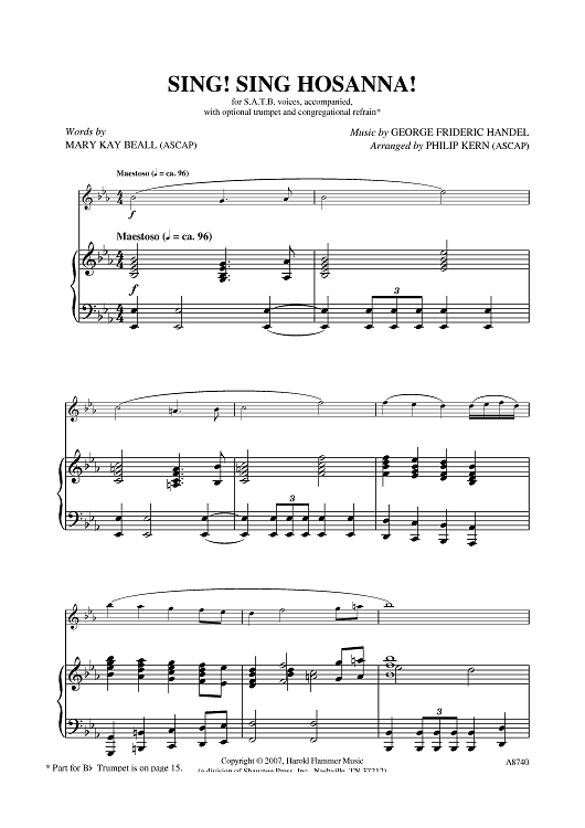 hosanna piano sheet