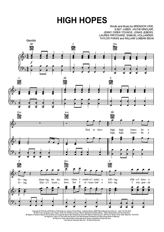 High Hopes Sheet Music By Panic At The Disco For Pianovocalchords Sheet Music Now 