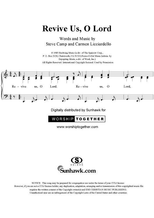 Revive Us O Lord Sheet Music For Pianovocalchords Sheet Music Now 1637