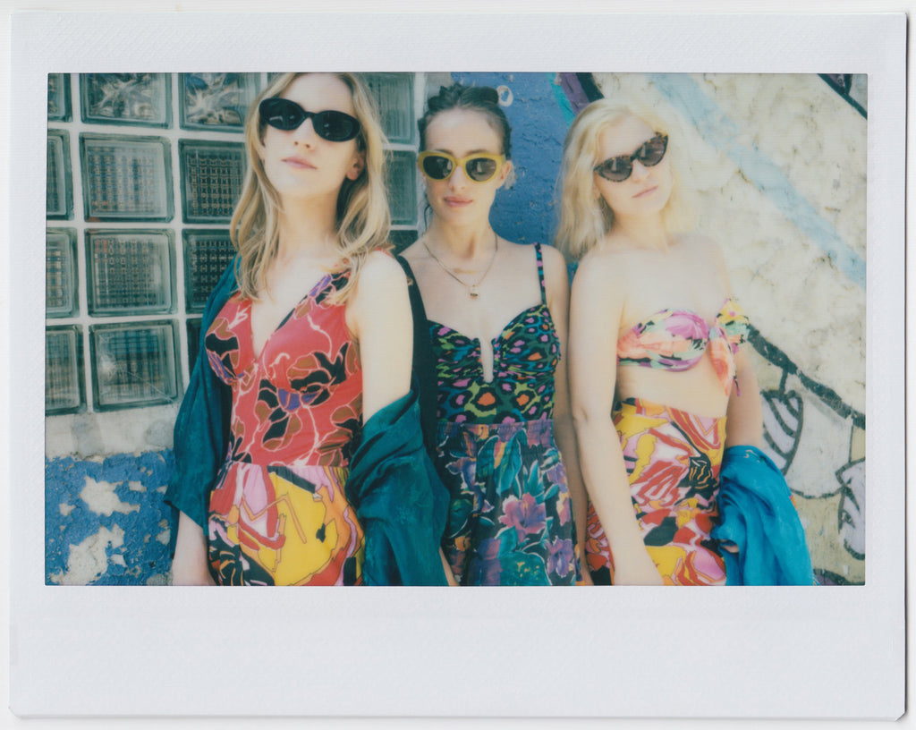 three stunning models in mixed prints.