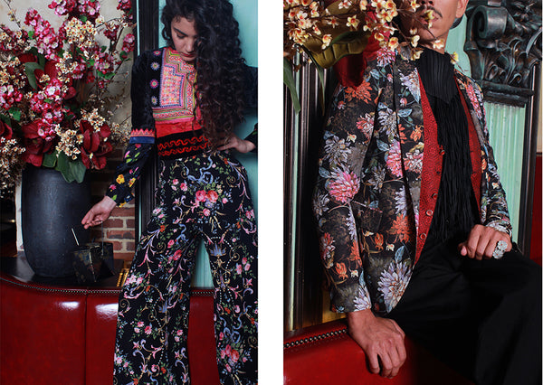 diptychs of models in floral prints.