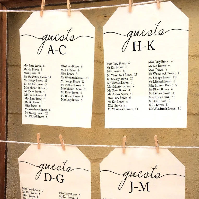 Alphabetical Wedding Seating Chart