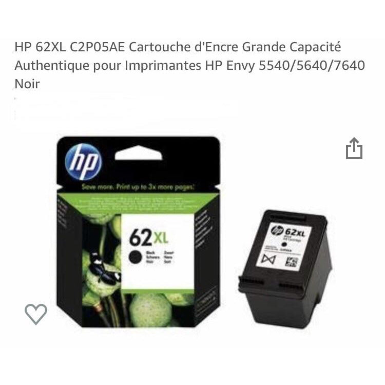 ✓ HP Cartouche encre 62XL noir couleur Noir en stock - 123CONSOMMABLES