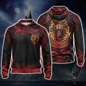 Harry Potter Hogwarts House Gryffindor Unisex 3D Zip Hoodie