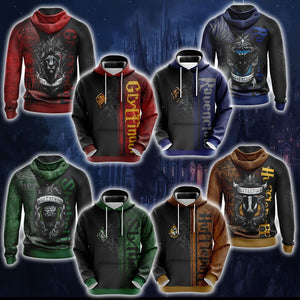 Harry Potter Hogwarts House Gryffindor Slytherin Ravenclaw Hufflepuff T-shirt Zip Hoodie Pullover Hoodie