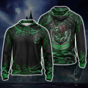 Harry Potter Hogwarts House Slytherin Unisex 3D Zip Hoodie