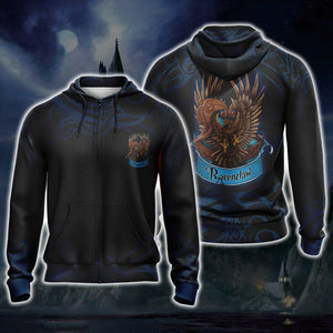 Harry Potter Hogwarts House Ravenclaw Unisex 3D Zip Hoodie