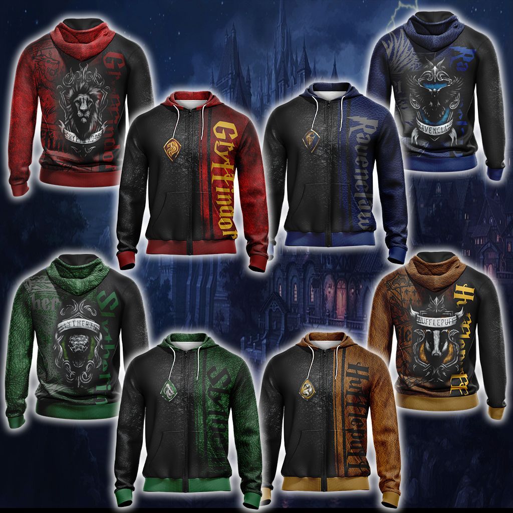 Harry Potter Hogwarts House Gryffindor Slytherin Ravenclaw Hufflepuff T-shirt Zip Hoodie Pullover Hoodie