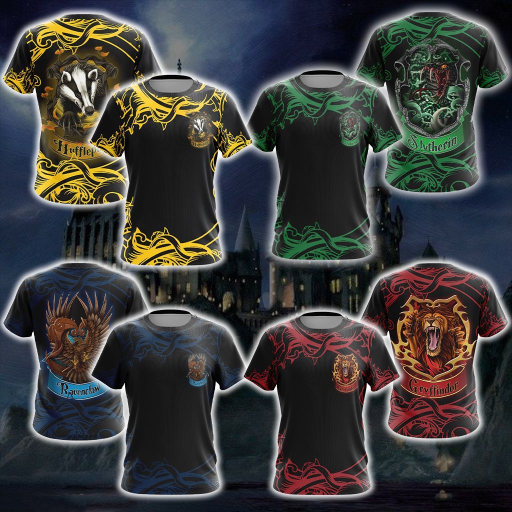 Harry Potter Hogwarts House Gryffindor Slytherin Ravenclaw Hufflepuff Unisex 3D T-shirt