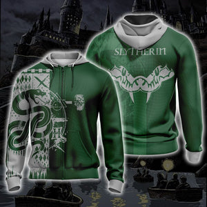 Quidditch Harry Potter Hogwarts House Slytherin Unisex 3D Zip Hoodie