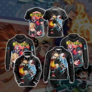 Boku No Hero Acamedia - Midoriya Izuku + Bakugo Katsuki +Todoroki Shouto  Unisex 3D T-shirt