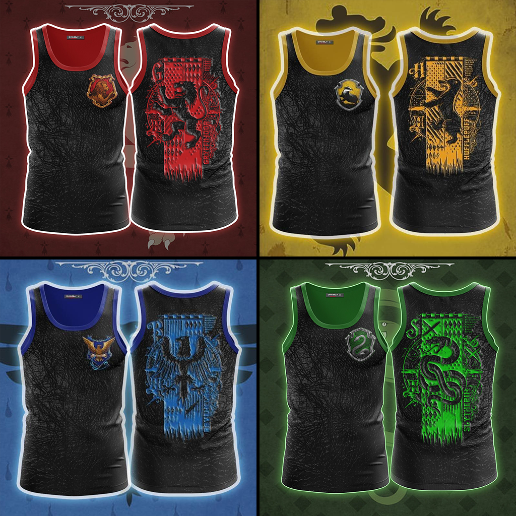 Harry Potter Hogwarts House Gryffindor Slytherin Ravenclaw Hufflepuff Unisex 3D Tank Top