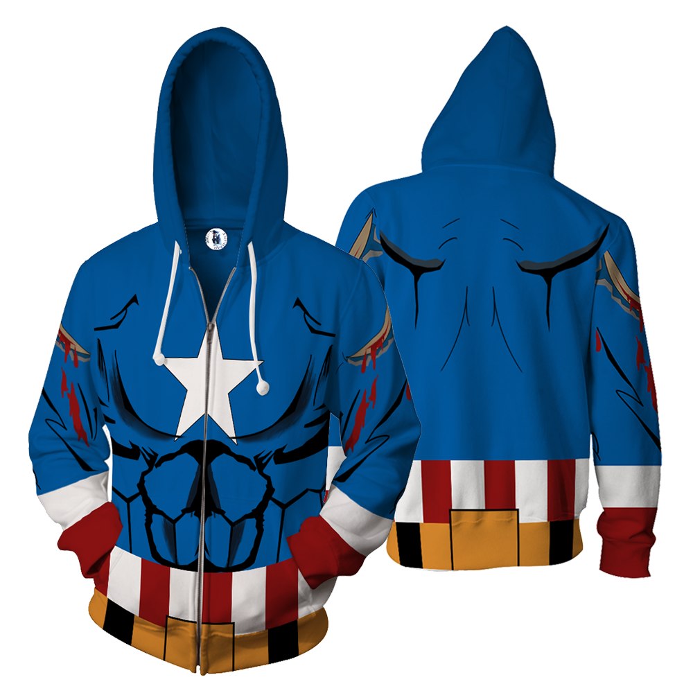 Captain America Comic Cosplay Zip Up Hoodie Jacket