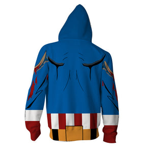 Captain America Comic Cosplay Zip Up Hoodie Jacket
