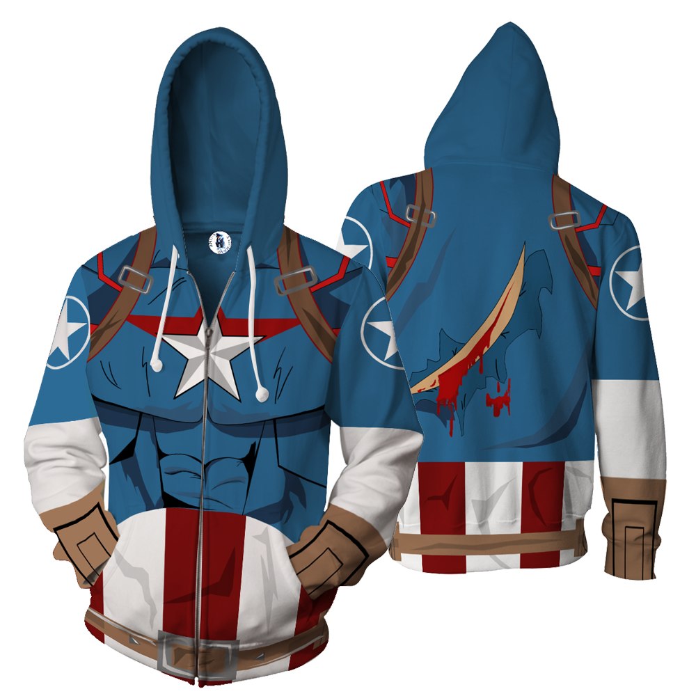 Captain America Cosplay Zip Up Hoodie Jacket