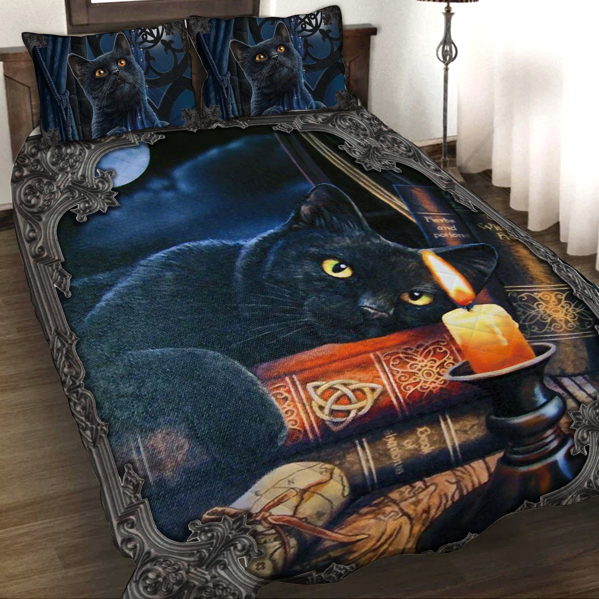 Witching Hour Black Cat Halloween 3D Quilt Set