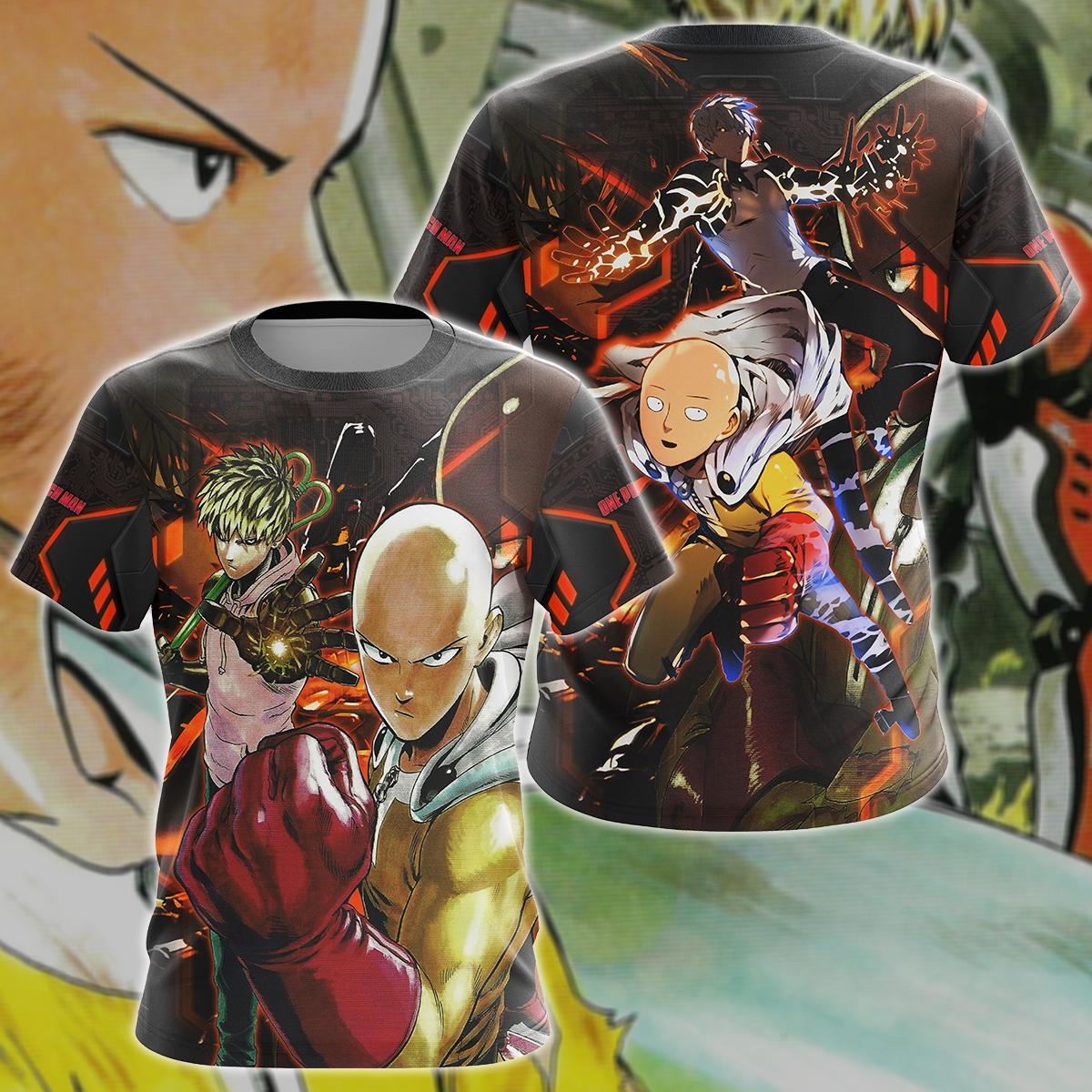 One Punch Man Saitama & Genos 3D All Over Print T-shirt Tank Top Zip Hoodie Pullover Hoodie Hawaiian Shirt Beach Shorts Jogger