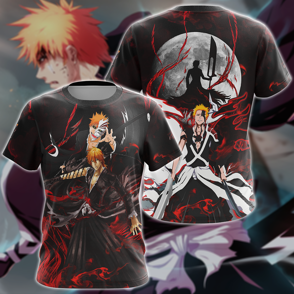 Bleach Ichigo Kurasaki Anime Manga 3D All Over Print T-shirt Tank Top Zip Hoodie Pullover Hoodie Hawaiian Shirt Beach Shorts Jogger