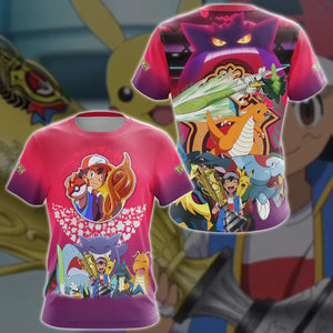 Pokemon Ash Ketchum Champion Anime Manga 3D All Over Printed T-shirt Tank Top Zip Hoodie Pullover Hoodie Hawaiian Shirt Beach Shorts Jogger