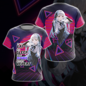 Eat Sleep Anime Repeat Anime Girl All Over Print T-shirt Tank Top Zip Hoodie Pullover Hoodie