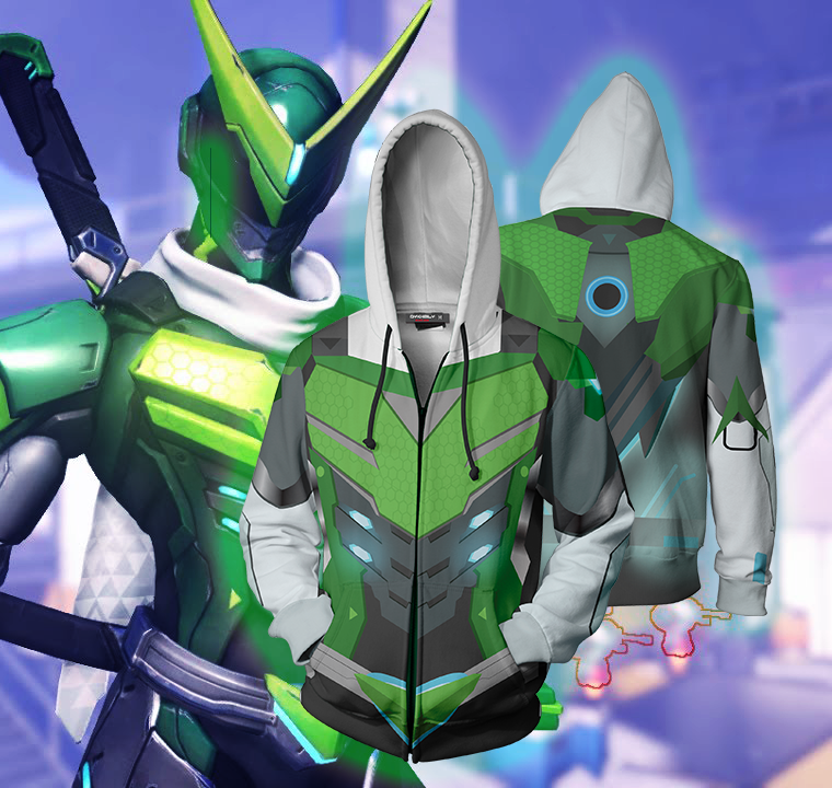 Overwatch Cosplay Genji Sentai Skin Zip Up Hoodie Jacket