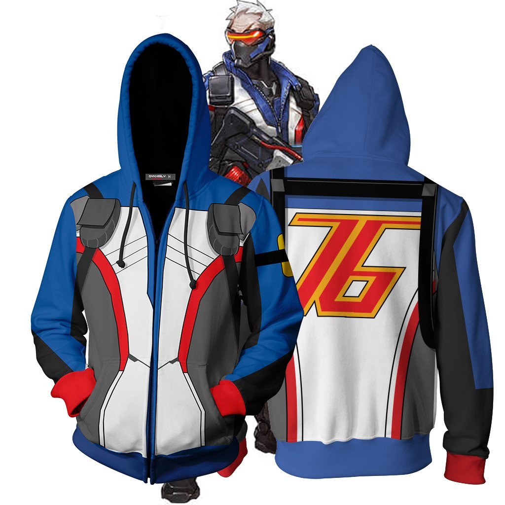 Overwatch Cosplay Soldier 76 Skin Zip Up Hoodie Jacket