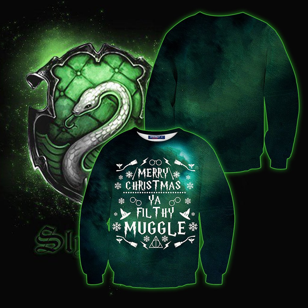 Slytherin Merry Christmas Ya Filthy Muggle Harry Potter 3D Sweater
