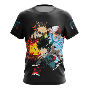 Boku No Hero Acamedia - Midoriya Izuku + Bakugo Katsuki +Todoroki Shouto  Unisex 3D T-shirt