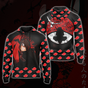 Akatsuki Itachi Naruto All Over Print T-shirt Zip Hoodie Pullover Hoodie