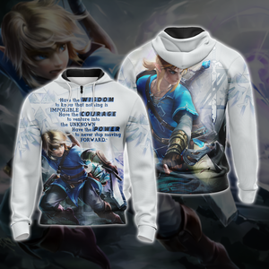 The Legend Of Zelda Link WISDOM COURAGE POWER  T-shirt Zip Hoodie Pullover Hoodie