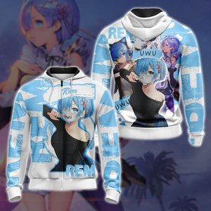 Rem Re:Zero All Over Print T-shirt Zip Hoodie Pullover Hoodie