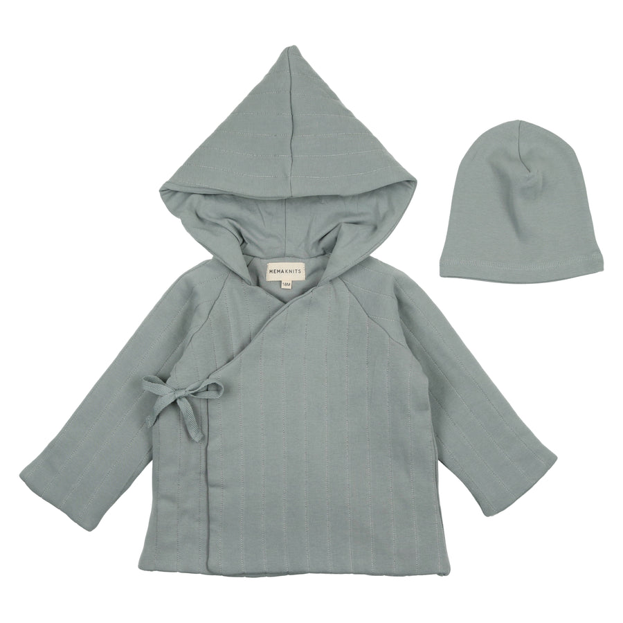Quilted powder blue baby jacket + Beanie by Mema Knits