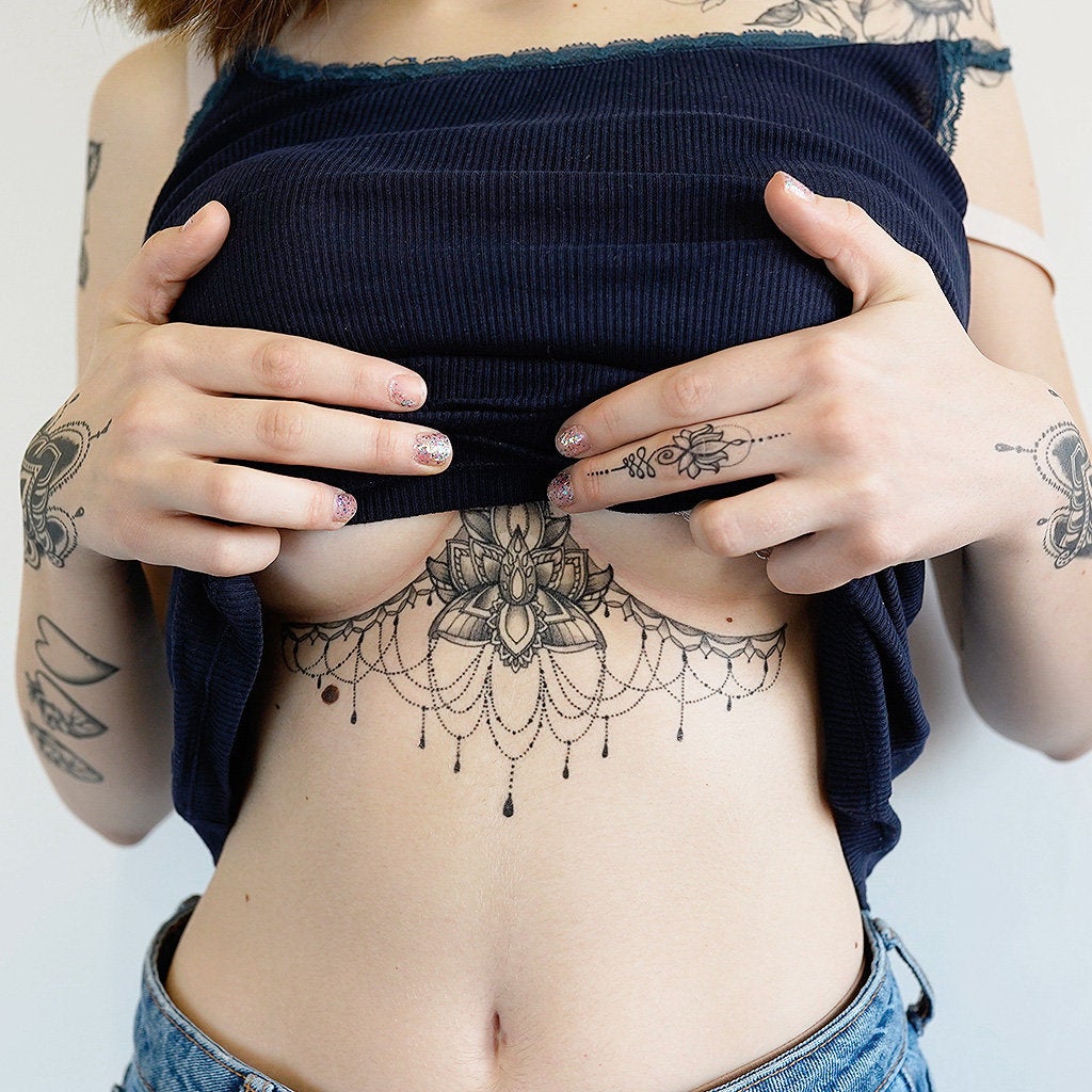 Lotus Flower Underboob Temporary Tattoo | Tattoo Icon – TattooIcon