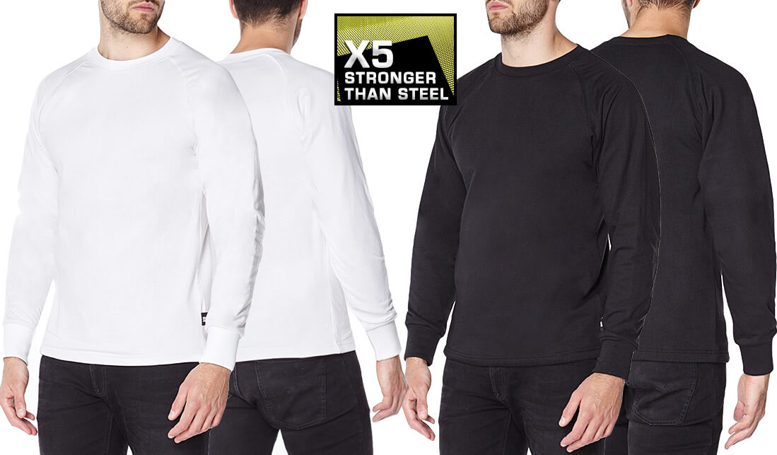 White Long sleeved T-shirts lined with Anti-Slash DUPONT™ KEVLAR® FIBRE show colours