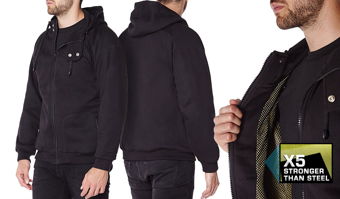 Black Anti-Slash Hooded Top Lined With Dupont™ Kevlar® Lining show case