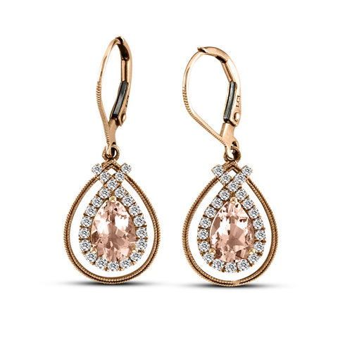 Pear Shape Morganite and Diamond Earrings, 14K Rose Gold - $1,250