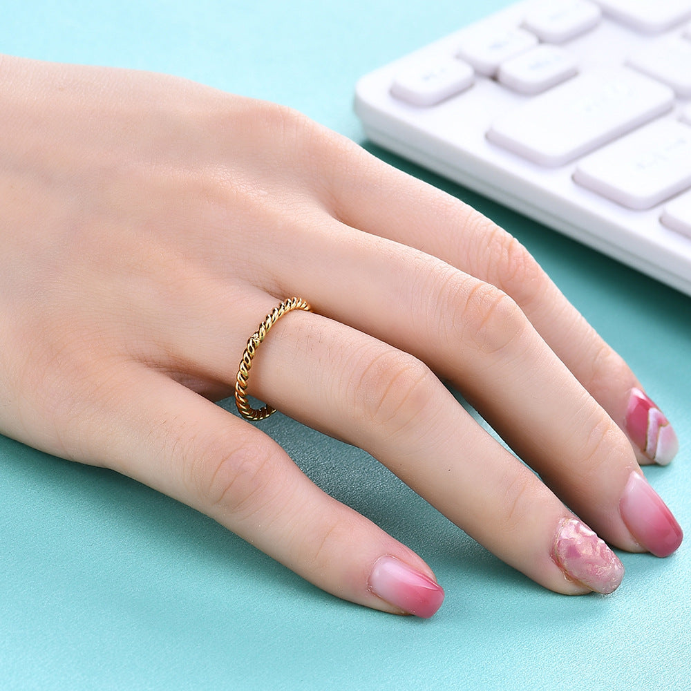 Twist Rope Ring Jewelry Stainless Steel 18k Gold Plated Waterproof Ring for Women