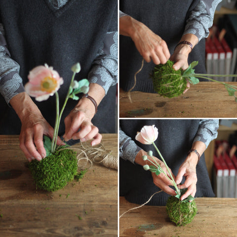 Wrap string around moss ball kokedama