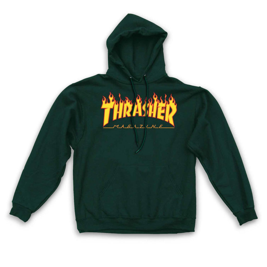 thrasher hoodie green flame