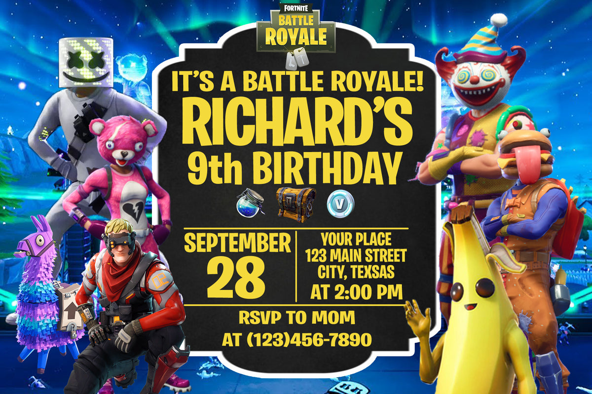 Fortnite Birthday Invitations Battle Royale Nerodesign