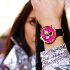 womens pink watch black leather watch pink watch the G6S Pussy by Newgate watches